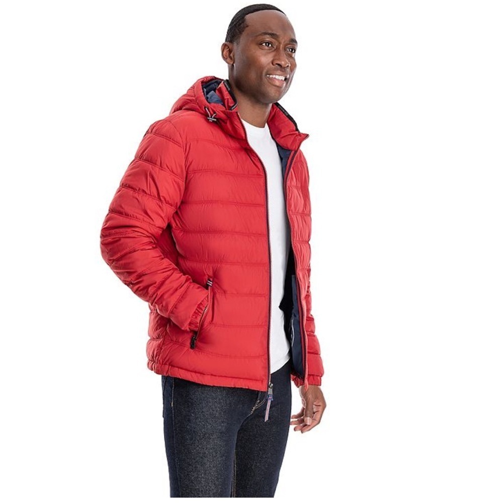 Men’s London Fog Red Hooded Puffer Jacket Size Medium